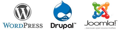 the logo's of Joomla, WordPress and Drupal